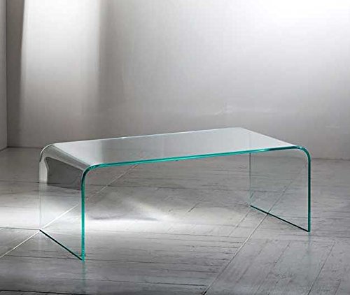 HOGAR24 ES- Mesa de Centro Cristal Curvado de una Pieza, Medidas 110 x 55 x 35 cm