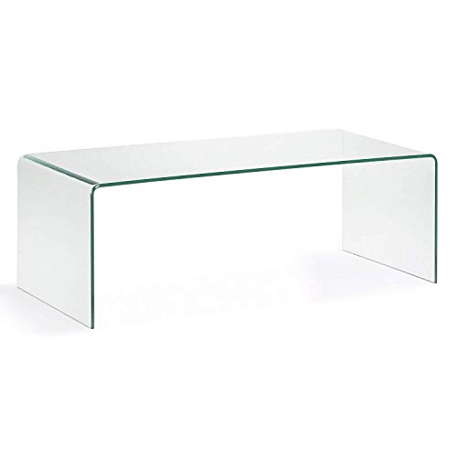 HOGAR24 ES- Mesa de Centro Cristal Curvado de una Pieza, Medidas 110 x 55 x 35 cm