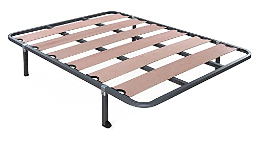 Hogar24-Somier Somieres Lama Ancha con Taco Anti-Ruido + 4 Patas cuadradas con Ruedas Alto 26 cm, Tubo 30 x 30; Medida 150x190