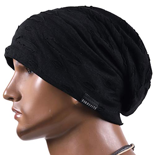 Hombre Jersey Slouch Gorro Verano Skullcap (S-Negro, Thin Cool)