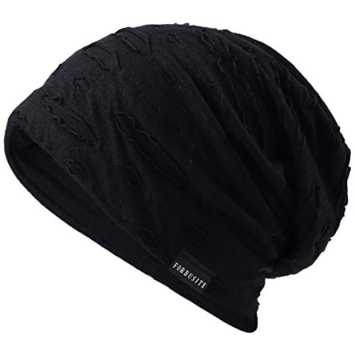 Hombre Jersey Slouch Gorro Verano Skullcap (S-Negro, Thin Cool)