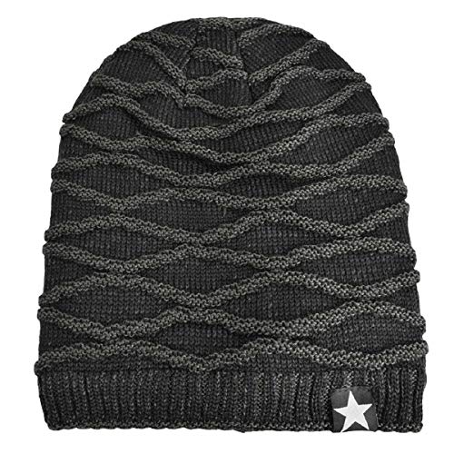 Hombres Cozy Invierno Gorra de Punto tartán Beanie Universal Cálido de Punto de esquí Beanie Hat cráneo Slouchy Gorra Sombrero (Negro)