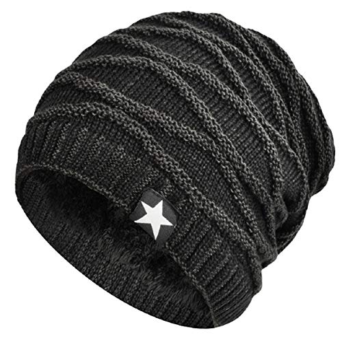 Hombres Cozy Invierno Gorra de Punto tartán Beanie Universal Cálido de Punto de esquí Beanie Hat cráneo Slouchy Gorra Sombrero (Negro)