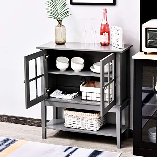 HOMCOM Armario Auxiliar Interior para Cocina Salón Aparador Cocina de Almacenamiento Estilo Vitrina Multifuncional con Estantes Inferior Puertas Sisteme Antivuelco 80x28x84cm Color Gris