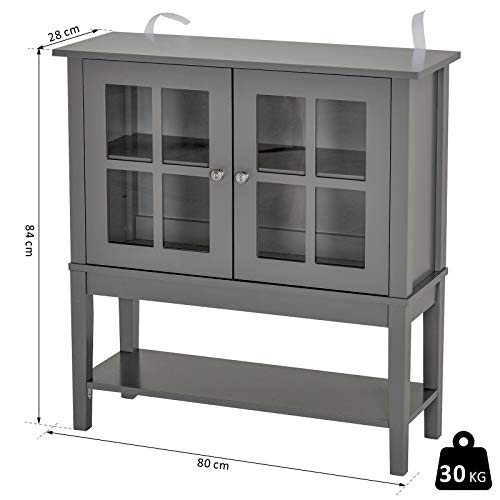 HOMCOM Armario Auxiliar Interior para Cocina Salón Aparador Cocina de Almacenamiento Estilo Vitrina Multifuncional con Estantes Inferior Puertas Sisteme Antivuelco 80x28x84cm Color Gris