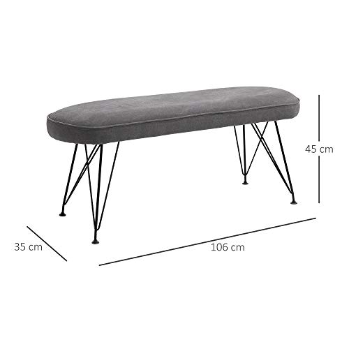 HOMCOM Banco de Cama Otomano Taburete Sofá Acolchado con Patas de Metal Horquilla para Sala de Estar Pasillo Dormitorio 106x35x45 cm Gris