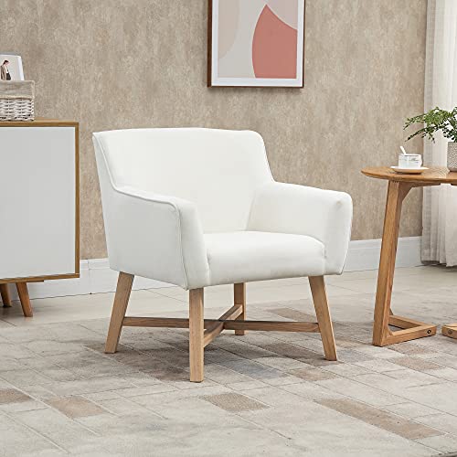 HOMCOM Butaca de Salón Tapizada en Terciopelo Sillón Relax Moderno con Asiento Reposabrazos Acolchados Patas de Madera y Base Cruzada para Dormitorio 67x65x74 cm Blanco