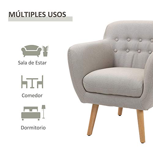 HOMCOM Butaca Moderna con Patas de Madera Sillón Individual Estilo Nórdico Acolchado para Salón Dormitorio 71x62x78 cm Beige