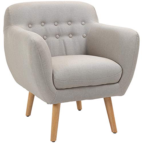 HOMCOM Butaca Moderna con Patas de Madera Sillón Individual Estilo Nórdico Acolchado para Salón Dormitorio 71x62x78 cm Beige