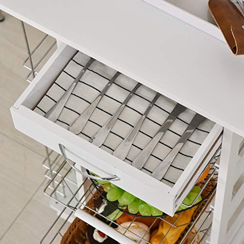 HOMCOM Carrito de Cocina Carro Multiusos de 5 Niveles con Cajón Bastidores Laterales Cestas Extraíbles de Metal 4 Ruedas 47x37x83 cm Blanco