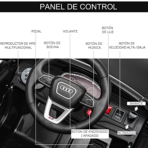 HOMCOM Coche Eléctrico Infantil +3 Años Licencia Audi RS Q8 con Batería 6V Mando a Distancia Música MP3 Bocina y Luces Velocidad Máx. 3km/h 101x62x51 cm Negro