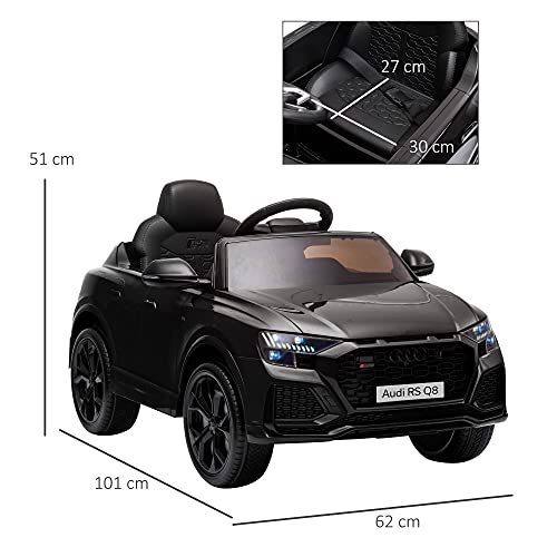 HOMCOM Coche Eléctrico Infantil +3 Años Licencia Audi RS Q8 con Batería 6V Mando a Distancia Música MP3 Bocina y Luces Velocidad Máx. 3km/h 101x62x51 cm Negro