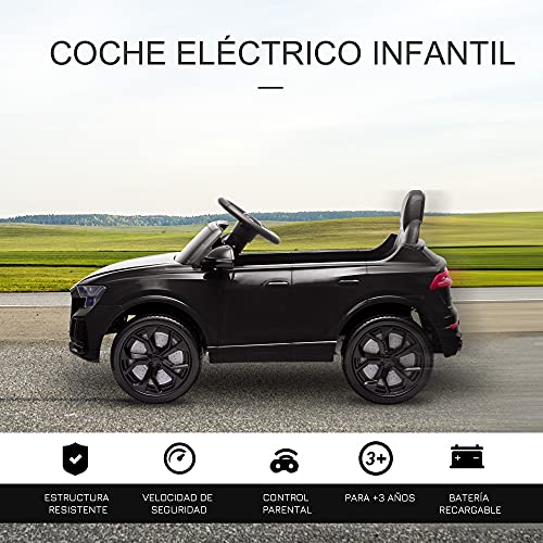 HOMCOM Coche Eléctrico Infantil +3 Años Licencia Audi RS Q8 con Batería 6V Mando a Distancia Música MP3 Bocina y Luces Velocidad Máx. 3km/h 101x62x51 cm Negro