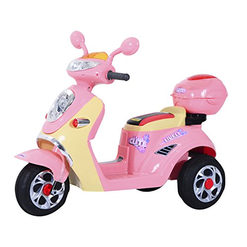 HOMCOM Coche Triciclo Moto Eléctrica Infantil Correpasillos a Batería Niños +3 años 6V Metal + PP 108x51x75cm Rosa