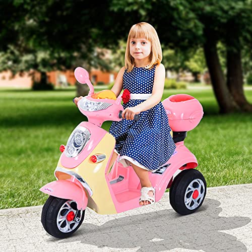 HOMCOM Coche Triciclo Moto Eléctrica Infantil Correpasillos a Batería Niños +3 años 6V Metal + PP 108x51x75cm Rosa