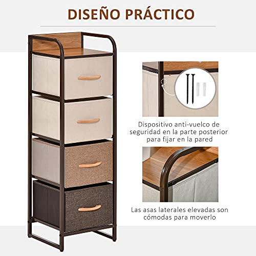 HOMCOM Cómoda de Tela con 4 Cajones Extraíbles y Plegables Base Elevada Mueble de Almacenamiento para el Dormitorio Salón 31x29x99 cm Multicolor