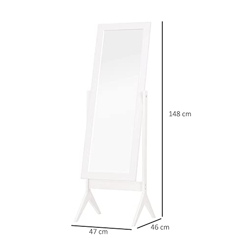 HOMCOM Espejo de Maquillaje de Pie Reclinable Nórdico para Dormitorio Salón Marco de Madera 47x46x148 cm Blanco