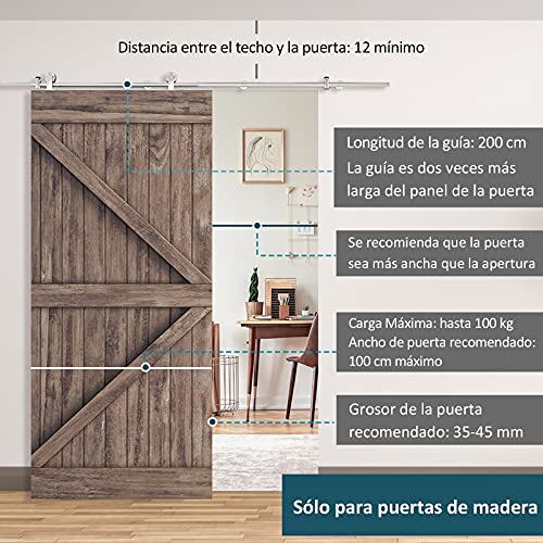 HOMCOM Kit Instalacion Puerta Corredera Madera Puertas Corredizas Riel Acero Inoxidable