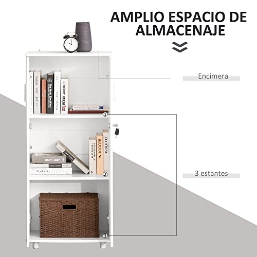 HOMCOM Librería Estantería Armario de 2 Puertas para Libros CDs DVDs con 3 Estantes Interiores y Cerradura Multiuso para Hogar Oficina Dormitorio 55x36,5x125,5 cm Blanco