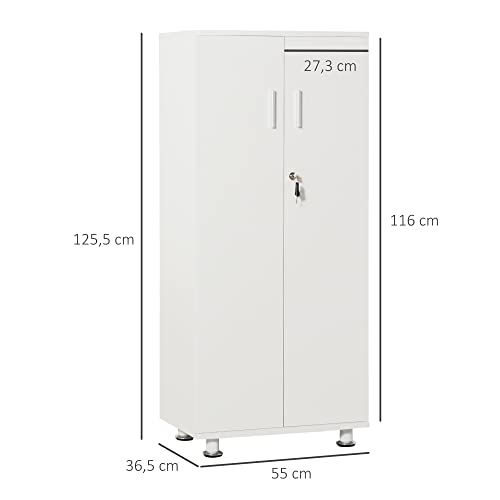 HOMCOM Librería Estantería Armario de 2 Puertas para Libros CDs DVDs con 3 Estantes Interiores y Cerradura Multiuso para Hogar Oficina Dormitorio 55x36,5x125,5 cm Blanco