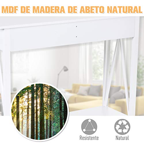 HOMCOM Mesa Auxiliar para la Entrada con 2 Cajones y 1 Estante Inferior para Gran Espacio de Almacenaje para Muebles de Recibidor Tipo Consola Clásica Vintage 106x36x85cm Blanco