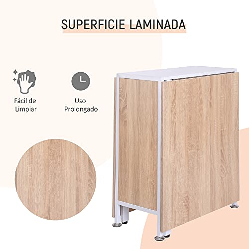 HOMCOM Mesa de Comedor Plegable de Almacenaje con 4 Estantes para Comedor Salón Mesa Auxiliar Escritorio Madera Ahorra Espacio 3 Formas