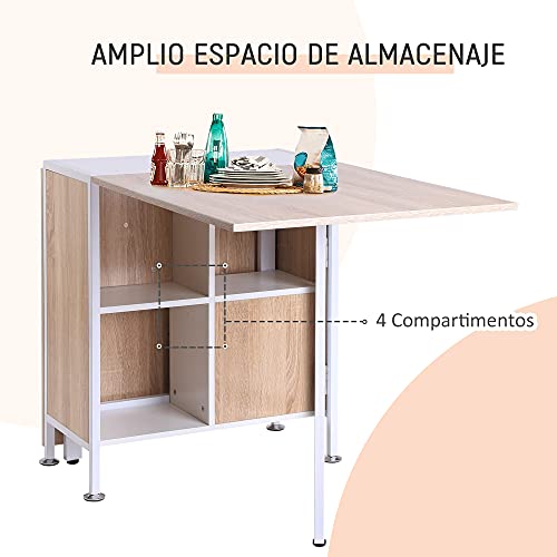 HOMCOM Mesa de Comedor Plegable de Almacenaje con 4 Estantes para Comedor Salón Mesa Auxiliar Escritorio Madera Ahorra Espacio 3 Formas