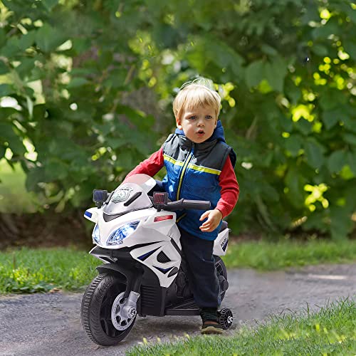 HOMCOM Moto Eléctrica Infantil de Policía Batería 6V Recargable para Niños de 18-36 Meses con Faros Bocina y Ruedas de Equilibrio Velocidad Máx. de 3 km/h 69x39x43 cm Multicolor