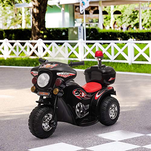 HOMCOM Moto Eléctrica para Niños de 18-36 Meses Motocicleta Infantil con 3 Ruedas y Batería 6V con Música Bocina Faros Baúl 80x35x52 cm Negro