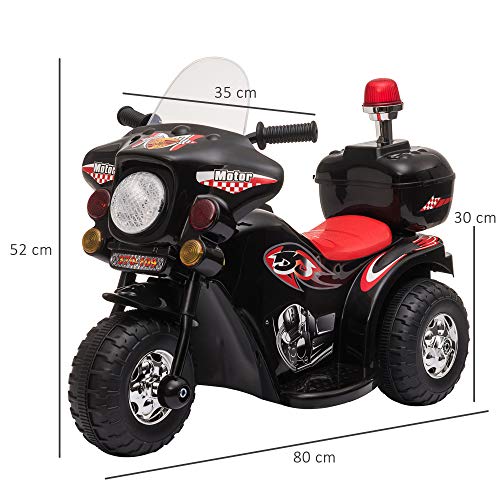 HOMCOM Moto Eléctrica para Niños de 18-36 Meses Motocicleta Infantil con 3 Ruedas y Batería 6V con Música Bocina Faros Baúl 80x35x52 cm Negro