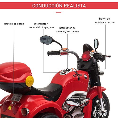 HOMCOM Moto Triciclo Eléctrico para Niños de +18 Meses Moto Eléctrica Infantil con 3 Ruedas Batería 6V con Botón de Música Bocina Luces y Maletero 87x46x54 cm Blanco