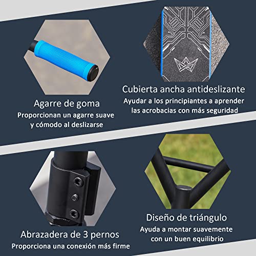 HOMCOM Patinete de Acrobacia Trucos y Saltos Patinete Freestyle de Aluminio para Adolescentes +14 Años y Adultos Carga 100 kg con Manillares de Caucho 68x46x84 cm Azul