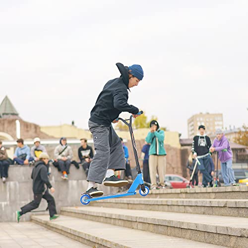 HOMCOM Patinete de Acrobacia Trucos y Saltos Patinete Freestyle de Aluminio para Adolescentes +14 Años y Adultos Carga 100 kg con Manillares de Caucho 68x46x84 cm Azul