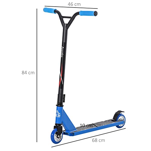 HOMCOM Patinete de Acrobacia Trucos y Saltos Patinete Freestyle de Aluminio para Adolescentes +14 Años y Adultos Carga 100 kg con Manillares de Caucho 68x46x84 cm Azul