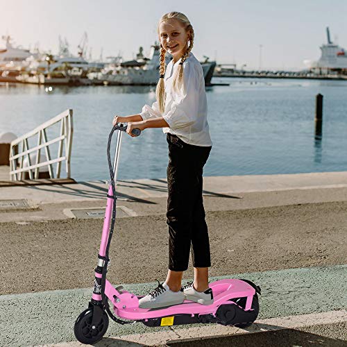 HOMCOM Patinete Scooter Eléctrico Plegable para Niños y Adolescentes Máx. 50 kg con Altura Ajustable Interruptor de Arranque y Frenos 75x36x82-93 cm Rosa