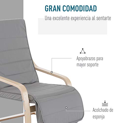 HOMCOM Sillón de Relax Silla de Relax Madera de Abedul Reposapiernas a 5 Niveles 66,5x83x100cm 2 Colores (Gris)