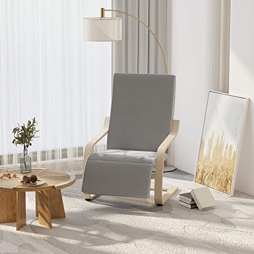 HOMCOM Sillón de Relax Silla de Relax Madera de Abedul Reposapiernas a 5 Niveles 66,5x83x100cm 2 Colores (Gris)