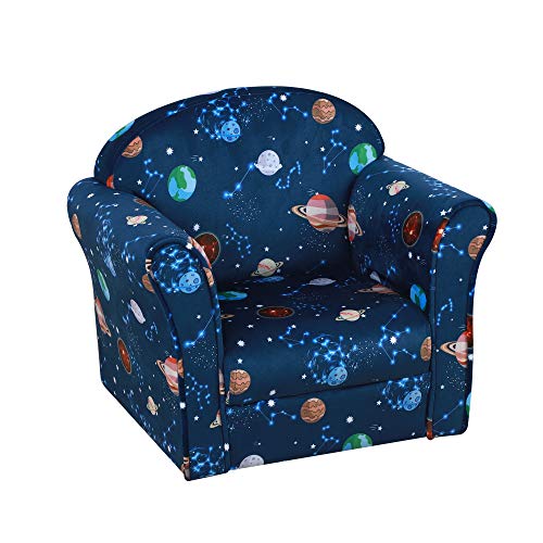 HOMCOM Sillón Infantil Bonito Mini Sofá para Niños Mayores de 12 Meses Ergonómico Patas Antideslizantes Asiento Acolchado Grueso 50x39x44 cm Azul