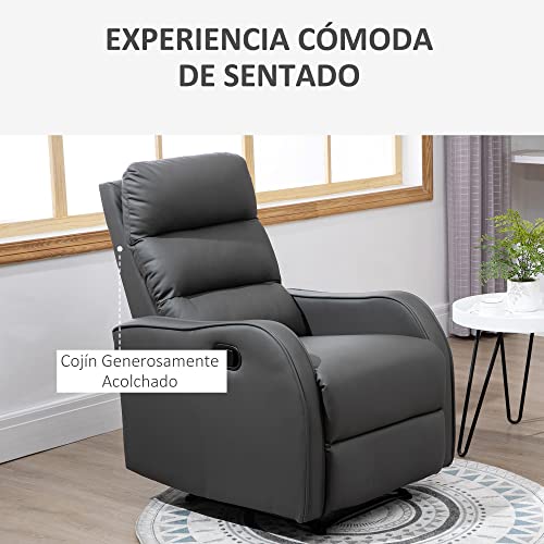 HOMCOM Sillón Relax con Reclinación Manual hasta 160°con Reposapiés Retráctil Esponja de Densidad Tapizado en PU 65x89x100cm