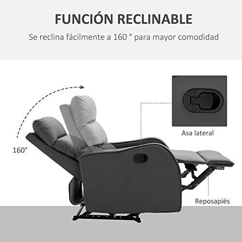 HOMCOM Sillón Relax con Reclinación Manual hasta 160°con Reposapiés Retráctil Esponja de Densidad Tapizado en PU 65x89x100cm