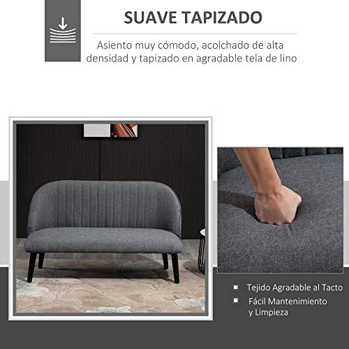 HOMCOM Sofá de 2 Plazas con Respaldo Alto y Patas de Madera Diseño Elegante para Salón Entrada Dormitorio 114x57x70 cm Gris