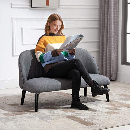 HOMCOM Sofá de 2 Plazas con Respaldo Alto y Patas de Madera Diseño Elegante para Salón Entrada Dormitorio 114x57x70 cm Gris