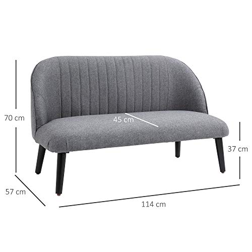 HOMCOM Sofá de 2 Plazas con Respaldo Alto y Patas de Madera Diseño Elegante para Salón Entrada Dormitorio 114x57x70 cm Gris