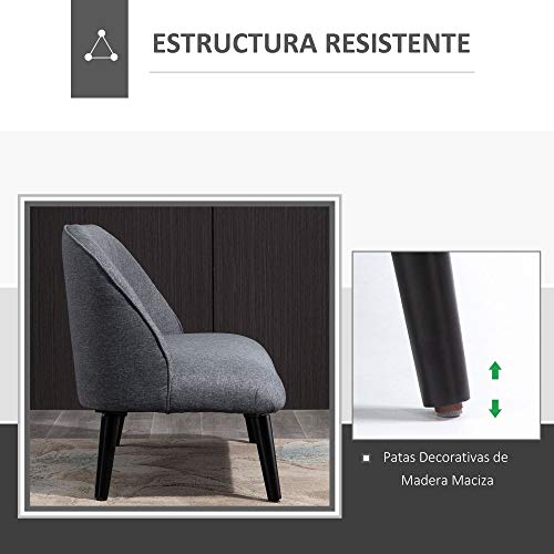 HOMCOM Sofá de 2 Plazas con Respaldo Alto y Patas de Madera Diseño Elegante para Salón Entrada Dormitorio 114x57x70 cm Gris