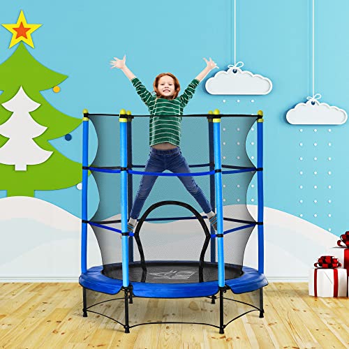 HOMCOM Trampolín para Niños de +3 Años Cama Elástica de Salto Infantil con Red de Seguridad y Marco Acero para Interiores y Exteriores Carga 45 kg 140x140x160 cm Azul