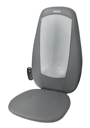 HoMedics Shiatsu Asiento Masajeador Eléctrico para Espalda y Hombros – Silla Ajustable para el Hogar y Oficina con Calor Relajante, 3 Zonas Regulables por Control Remoto y Vibración - Gris