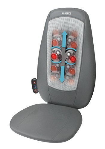 HoMedics Shiatsu Asiento Masajeador Eléctrico para Espalda y Hombros – Silla Ajustable para el Hogar y Oficina con Calor Relajante, 3 Zonas Regulables por Control Remoto y Vibración - Gris