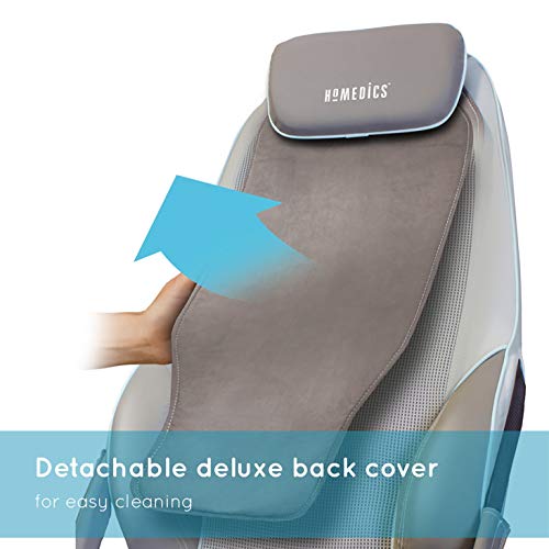 HoMedics Shiatsu Max Asiento de Masajes Eléctrico para Espalda y Hombros – Silla Masajeadora con 14 Programas, Intensidad y Calor Regulables, Vibración, Masaje Shiatsu, Localizado o Completo - Gris