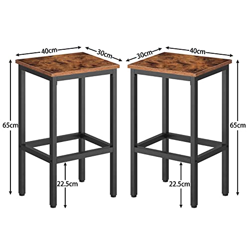 HOOBRO Taburetes de Bar, Set de 2 Sillas de Bar con Reposapiés, 40 x 30 x 65 cm, Robusta Estructura Metálica, para la Sala de Estar, el Comedor y la Cocina, Industrial, Marrón Rústico EBF65BY01