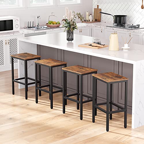 HOOBRO Taburetes de Bar, Set de 2 Sillas de Bar con Reposapiés, 40 x 30 x 65 cm, Robusta Estructura Metálica, para la Sala de Estar, el Comedor y la Cocina, Industrial, Marrón Rústico EBF65BY01